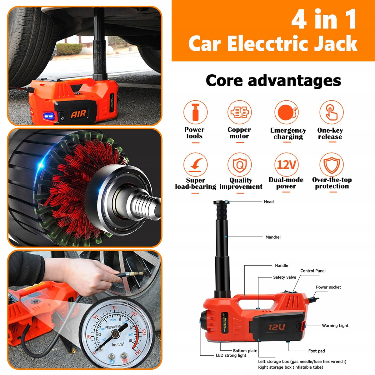 5T Electric Hydraulic Car Jacks Kit 12V Load Tyre Change Tool Auto Lift Brand no brand