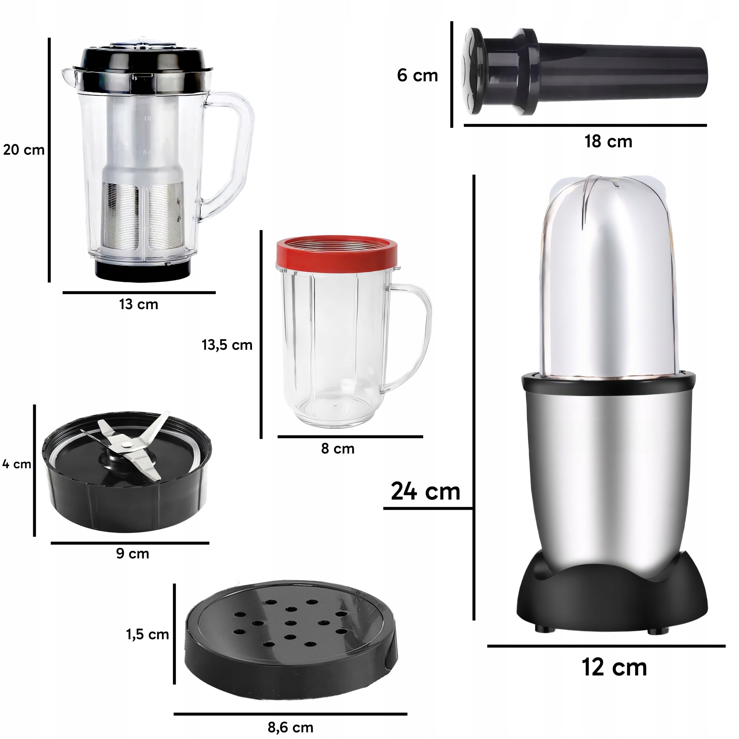 5in1 CUP BLENDER FOR SMOOTHIE COCKTAILS 1L + 4X CUPS 250W STAINLESS STEEL Packaging status original
