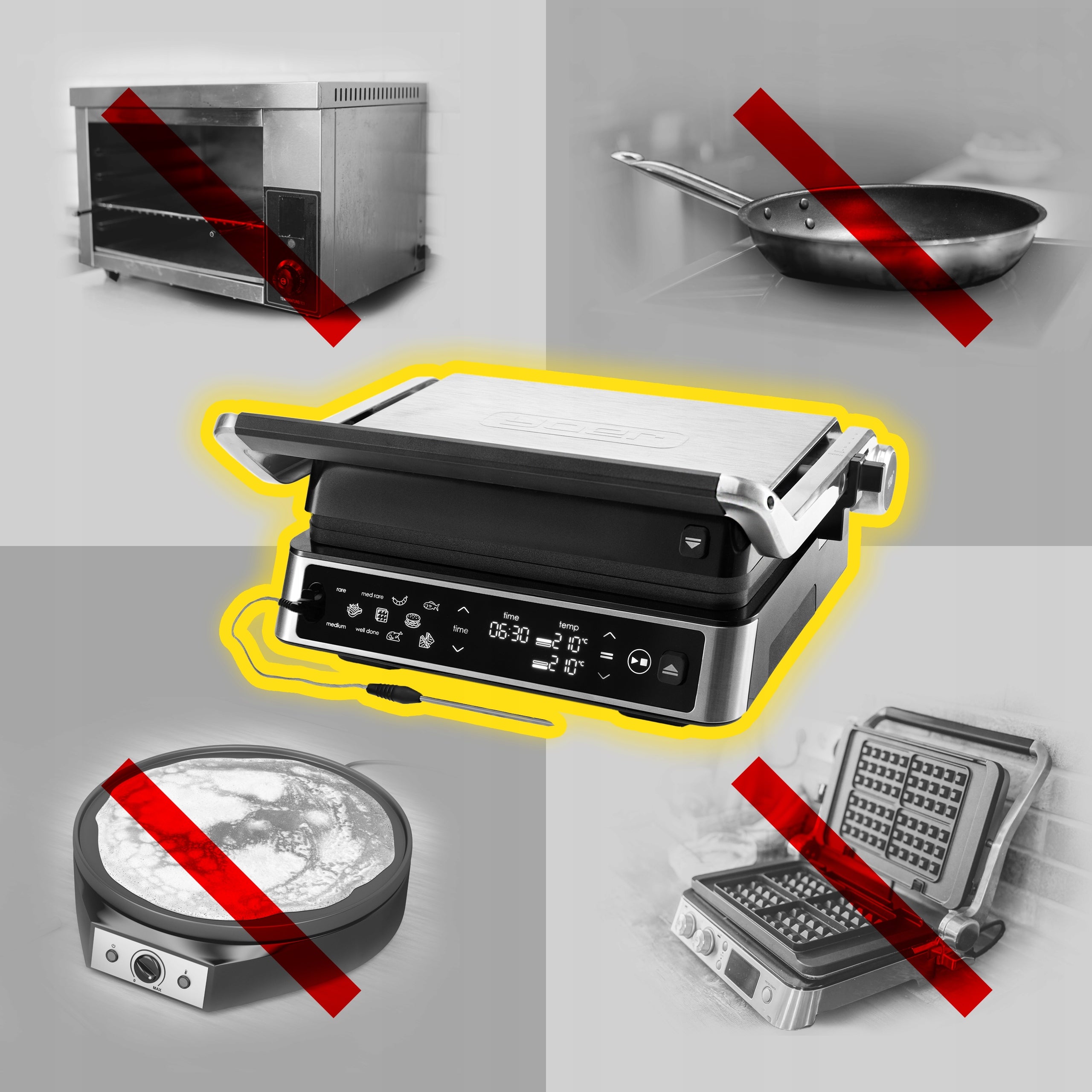5in1 Electric Contact Grill Yoer 2200W Automatic +THERMOSONDA Model CraftGrill Gofrownica