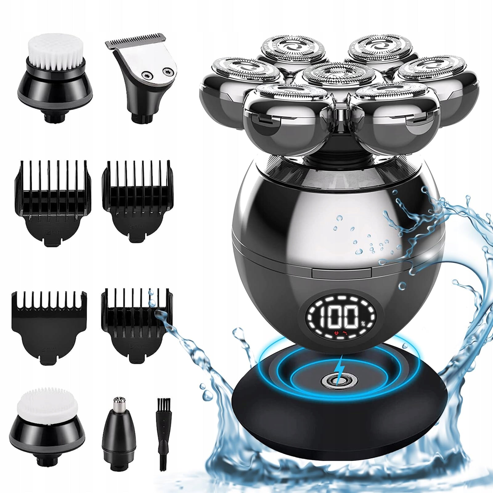 5in1 Electric Shaver for Head and Beard 7 Blades USB LED Trimmer