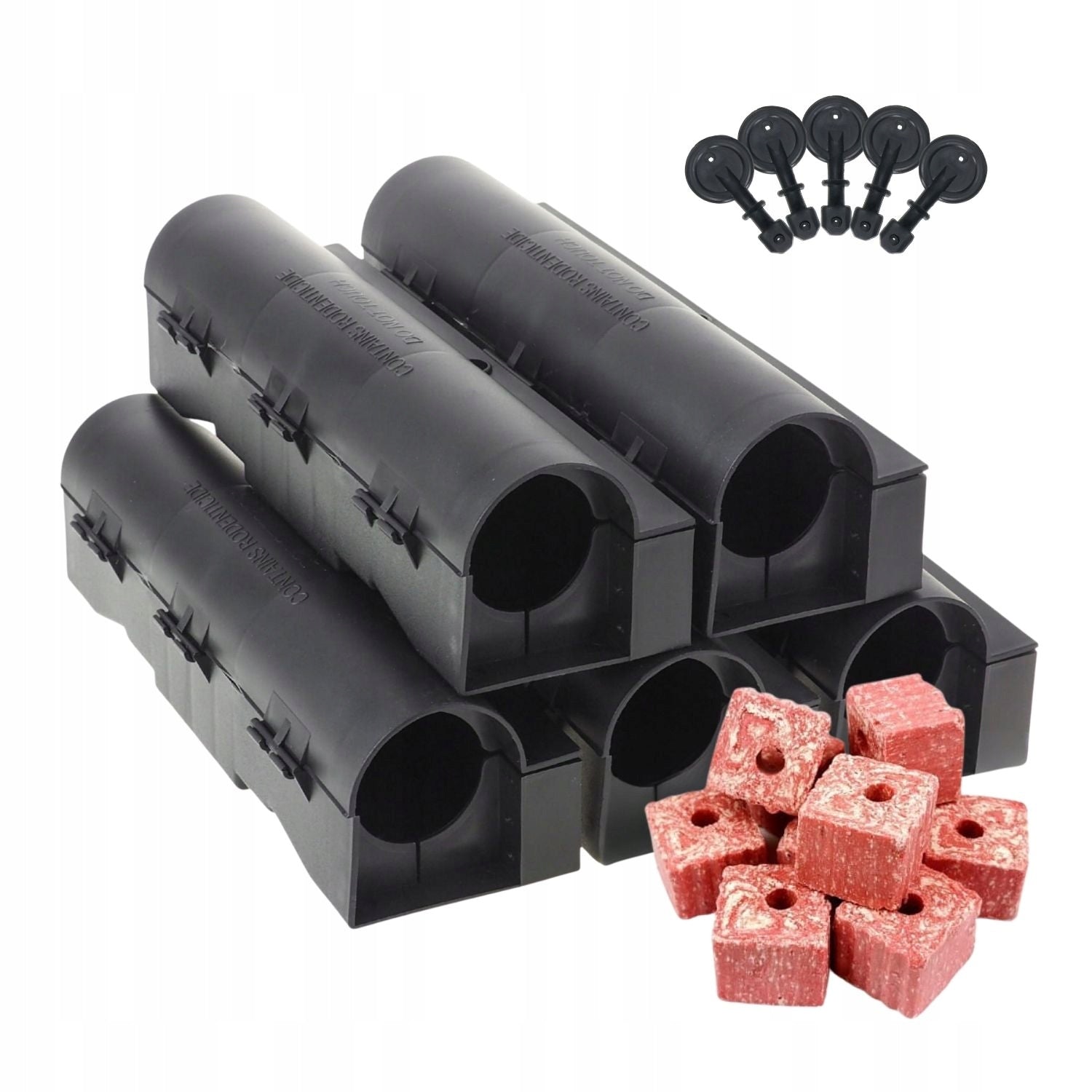 5x DERATIZATION FEEDER TUNNEL + POISON FOR RATS AND MICE CUBE 200g