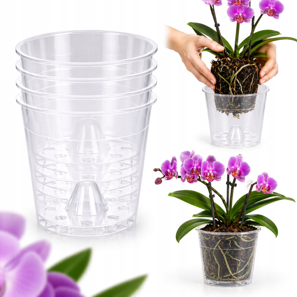 5x Transparent Manufacturing Flower Pot 11,5 cm For Flower Plant Orchids