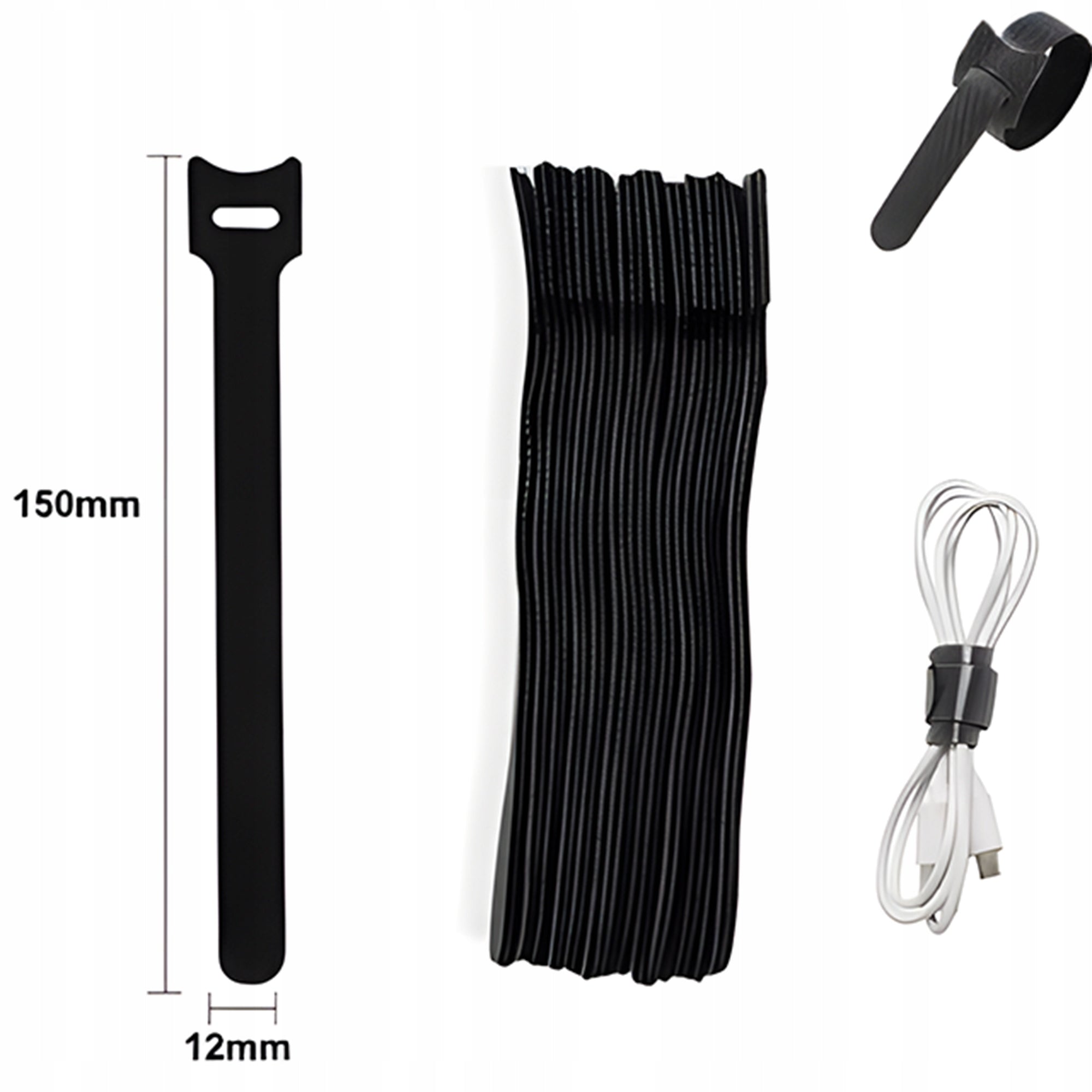 5x VELCRO TAPE ORGANIZER BAND FOR FASTENING CABLE WIRES BLACK 15cm Manufacturer code 4MZST0170