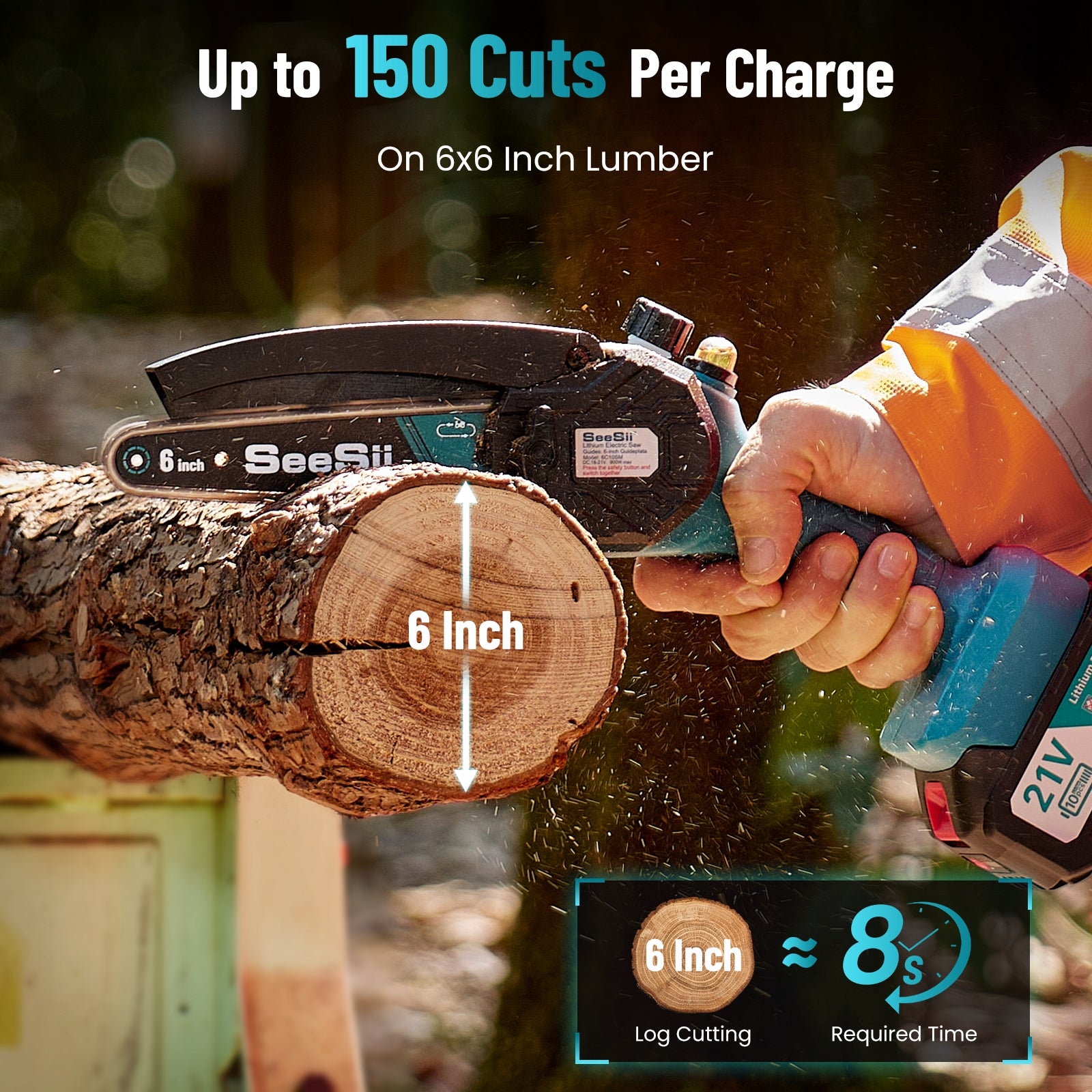 6" 2 AKU CORDLESS CHAINSAW GARDEN CHAINSAW SEESII Number of batteries 2