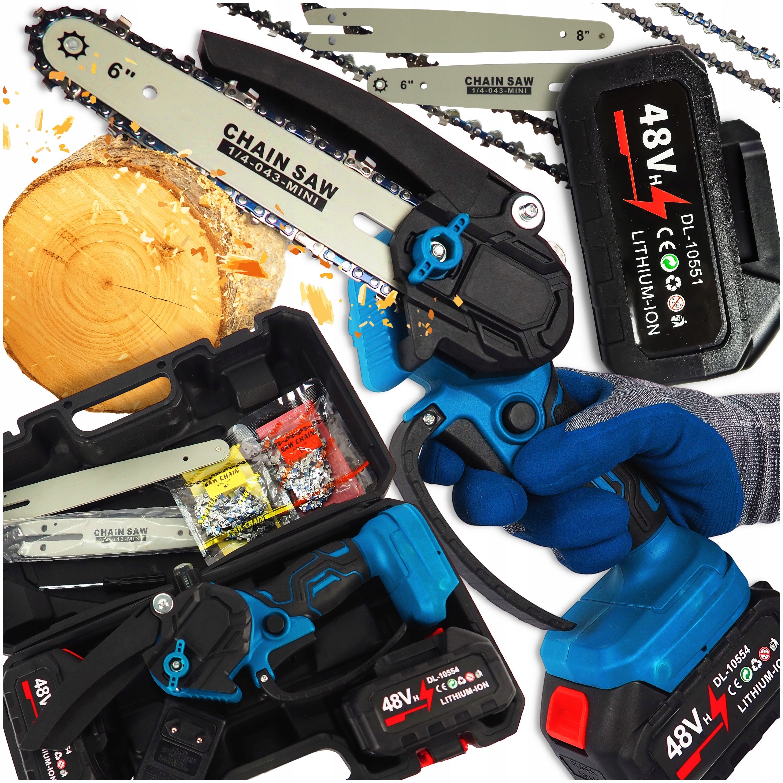 6" 8" CORDLESS ELECTRIC CHAINSAW FOR BRANCHES + 2x AKU 13000mAh