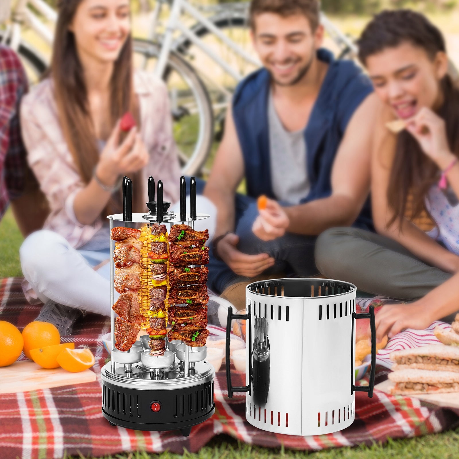 6-Prong Rotating Barbecue Grill, Vertical Electric Rotating Grill Machine- Temperature control no