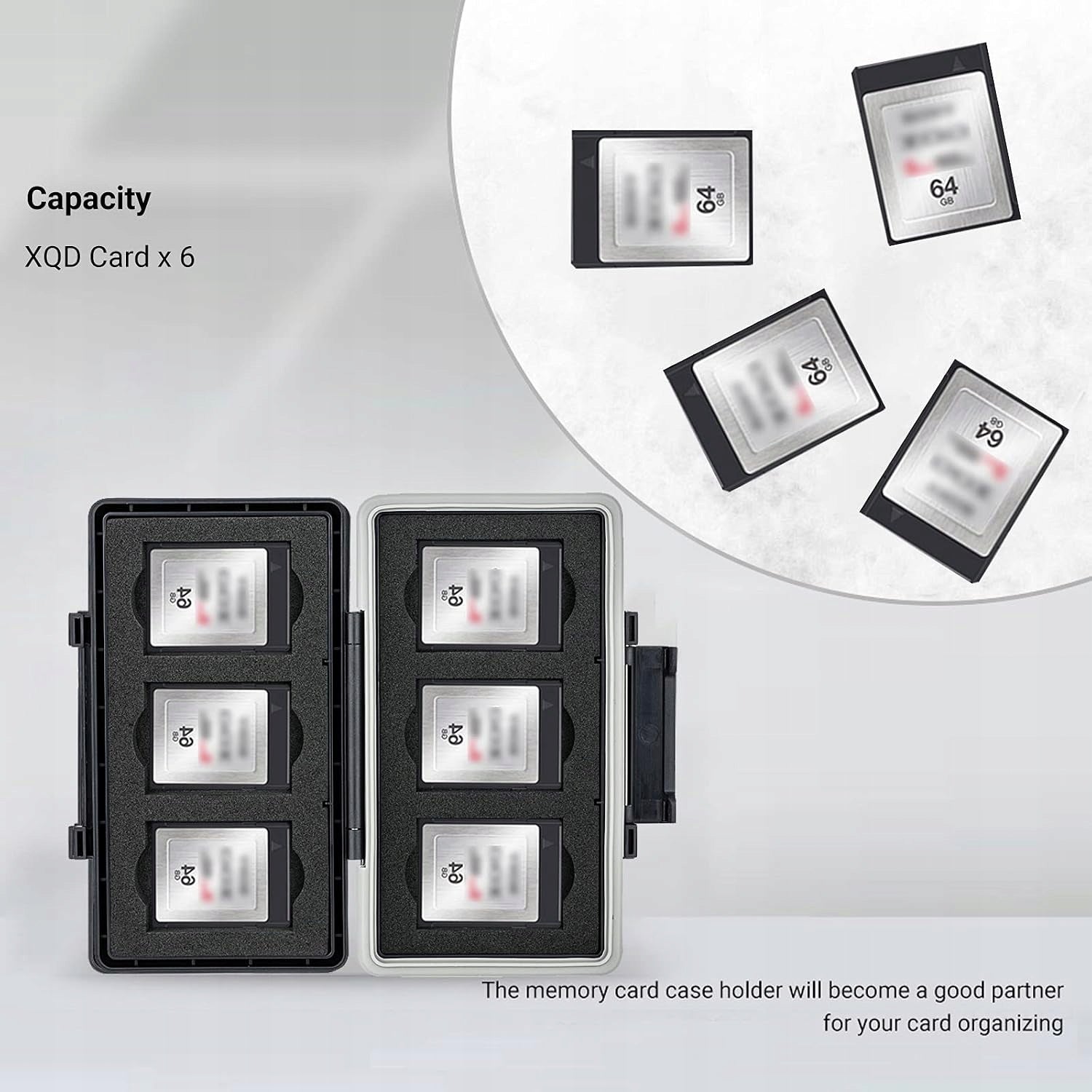 6 XQD MEMORY CARD CASE WATERPROOF SHOCKPROOF Model 6 przegródek na karty XQD, wodoodporne, odporne na