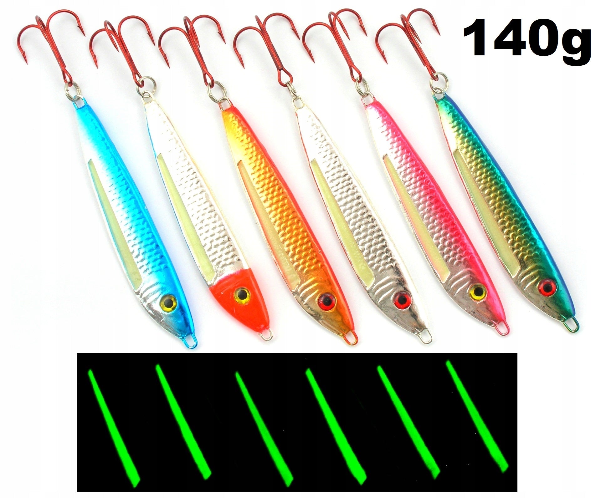 6 x COD PILKER PERFEKT FIREFLY KING 140 gr GLOW IN THE DARK Packaging status original