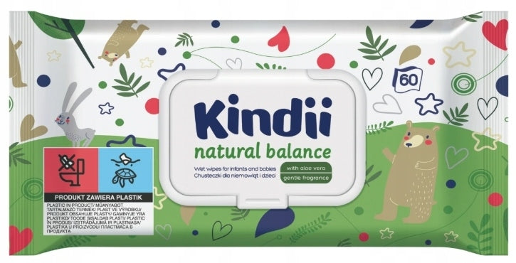 6 x Kindii Moisturized Wipes for Sensitive Baby Skin NATURAL BALANCE Packaging status original