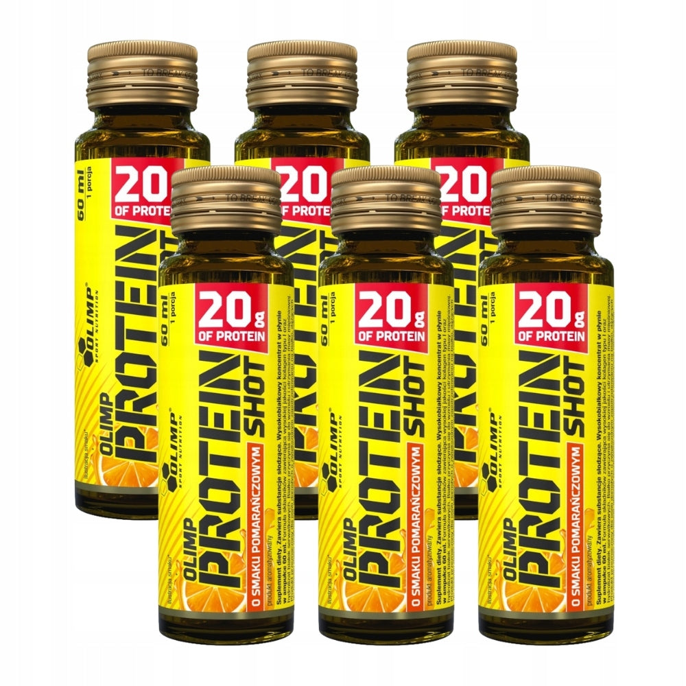 6 x OLIMP PROTEIN SHOT 60ML GLASS AMPOULE WITH JUICE 20G PROTEIN Packaging status original