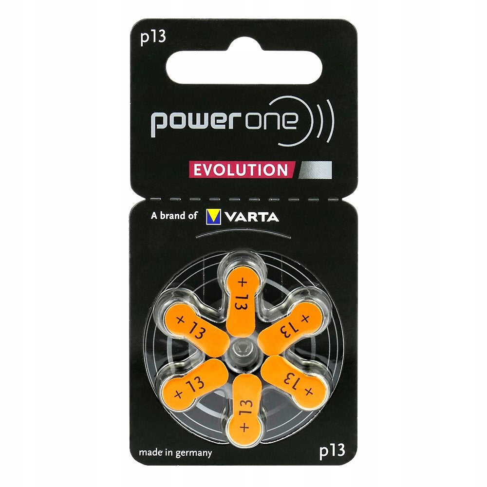 6 x Power One Evolution Varta 13 Hearing Aid Batteries