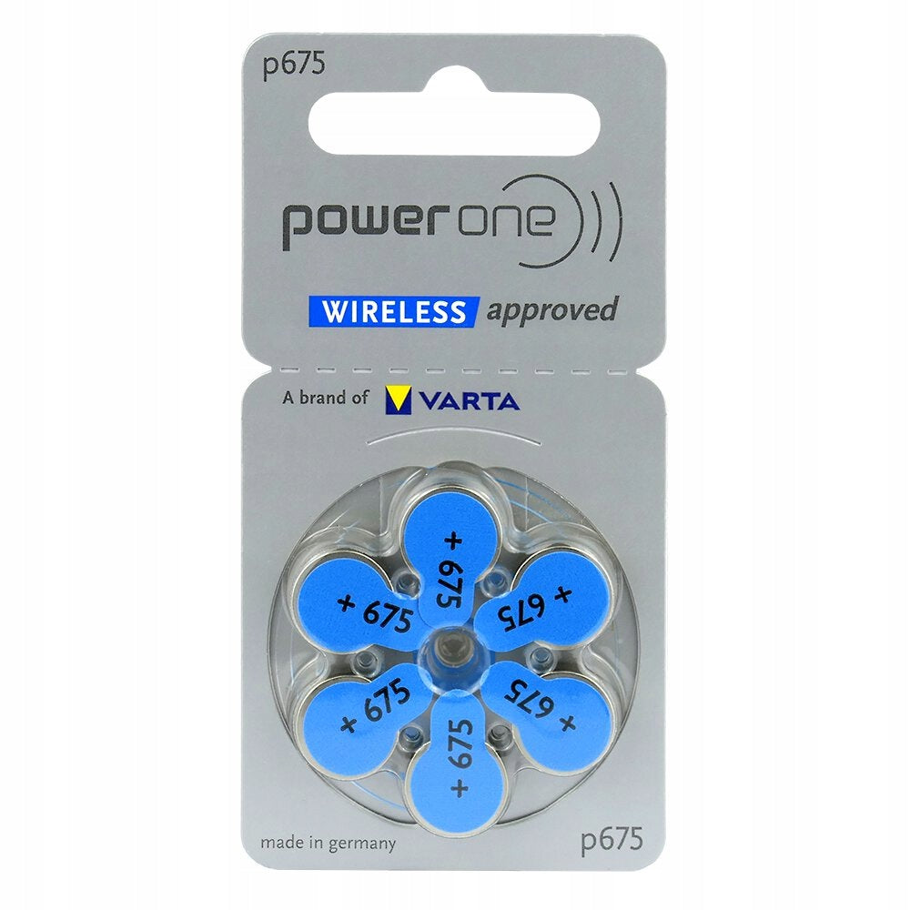 6 x Power One Hearing Aid Batteries Varta 675
