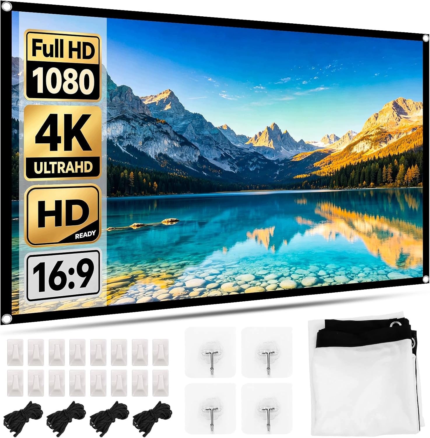 60 INCH 16:9 4K PROJECTION SCREEN FOLDING PORTABLE ASSEMBLY WITHOUT DRILLING