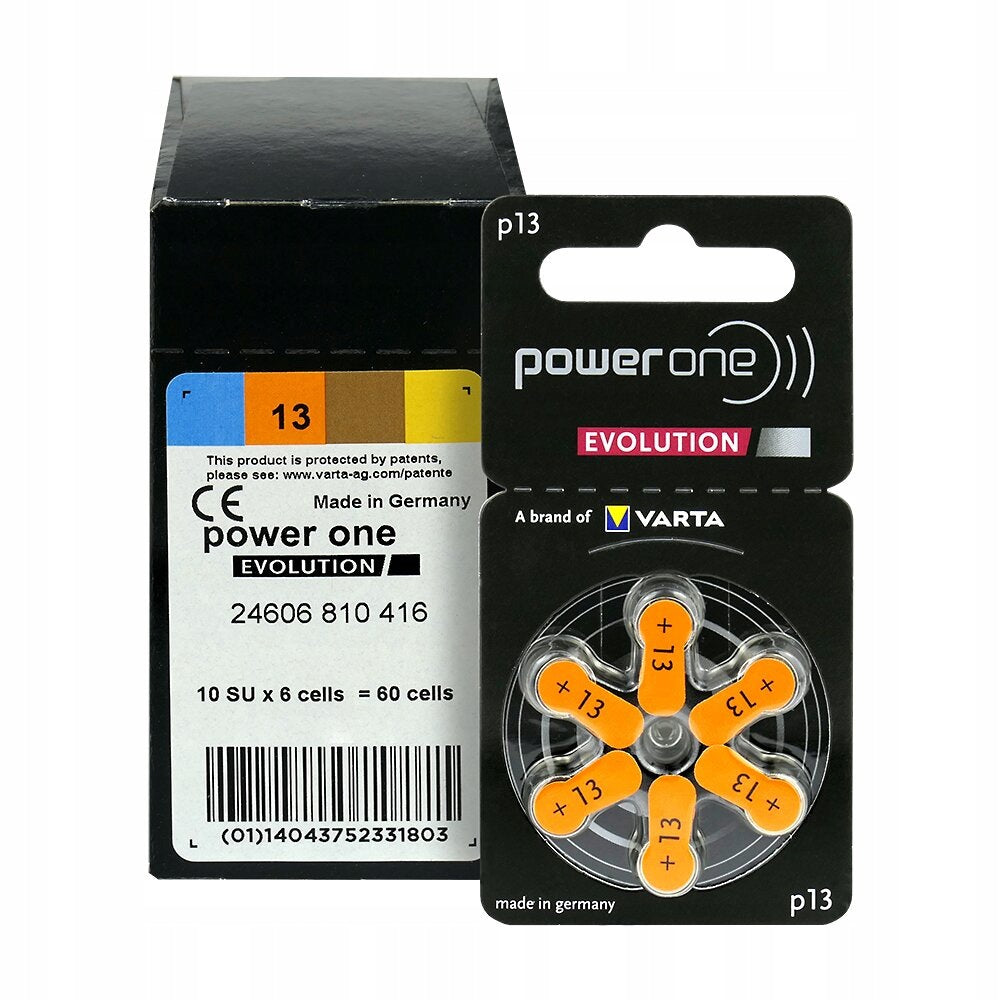 60 x Power One Evolution Varta 13 Hearing Aid Batteries