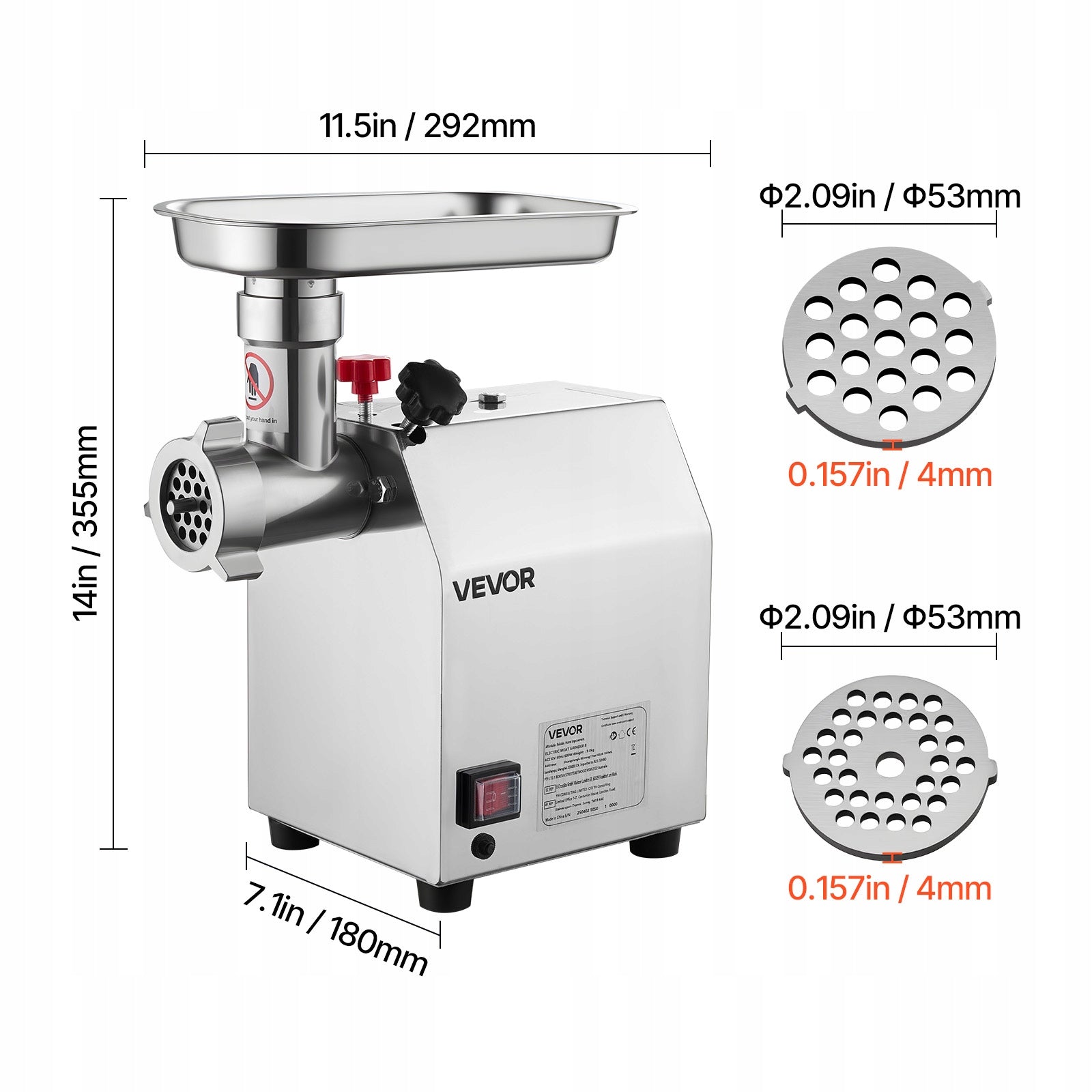 600W Stainless Steel Grinding Machine For Restaurant 120KG/H Brand Vevor