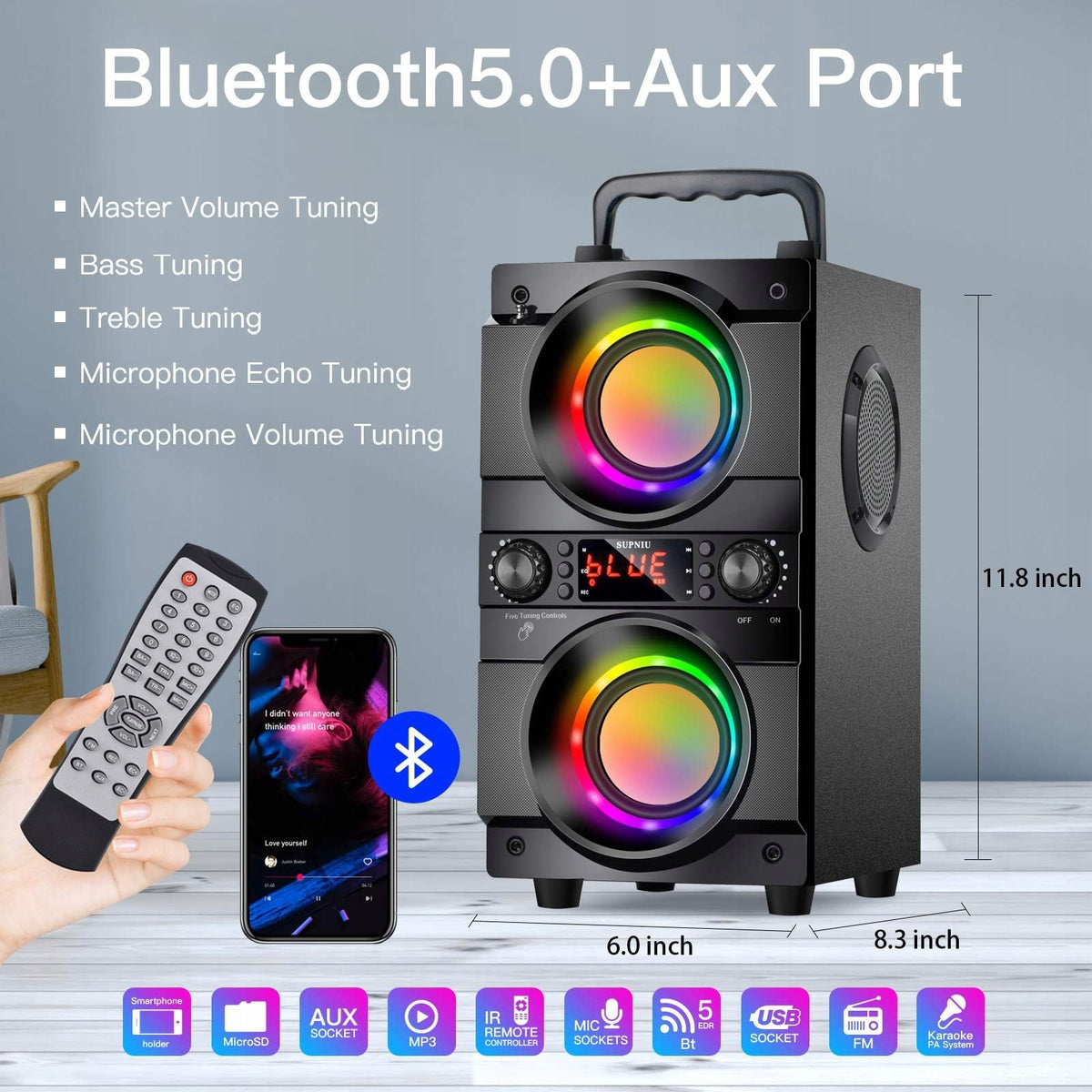 60W PORTABLE BLUETOOTH SPEAKER FOR KARAOKE PARTY BASS SOUNDBAR Manufacturer code A21