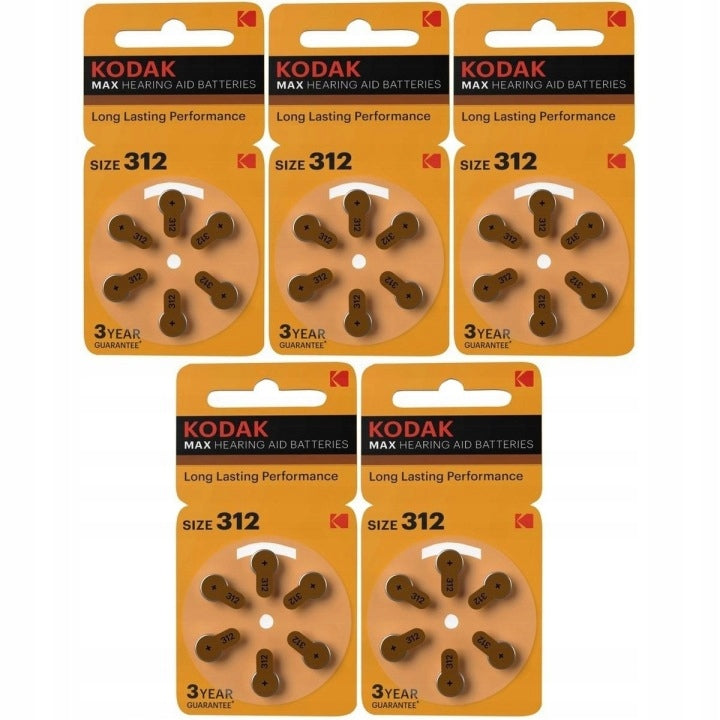 60x Hearing Aid Battery Pack 30xDuracell 312 + 30xKodak 312 Medical device no
