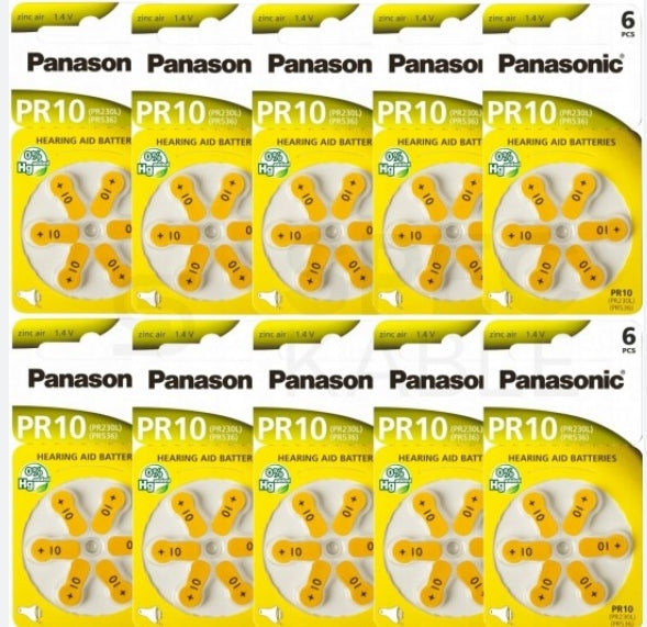 60x Hearing battery Panasonic 10 PR10 PR230L PR536 60-pcs