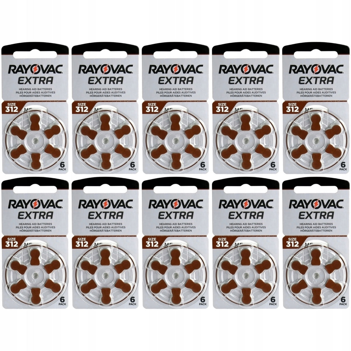60x Rayovac 312 - hearing aid battery, long life