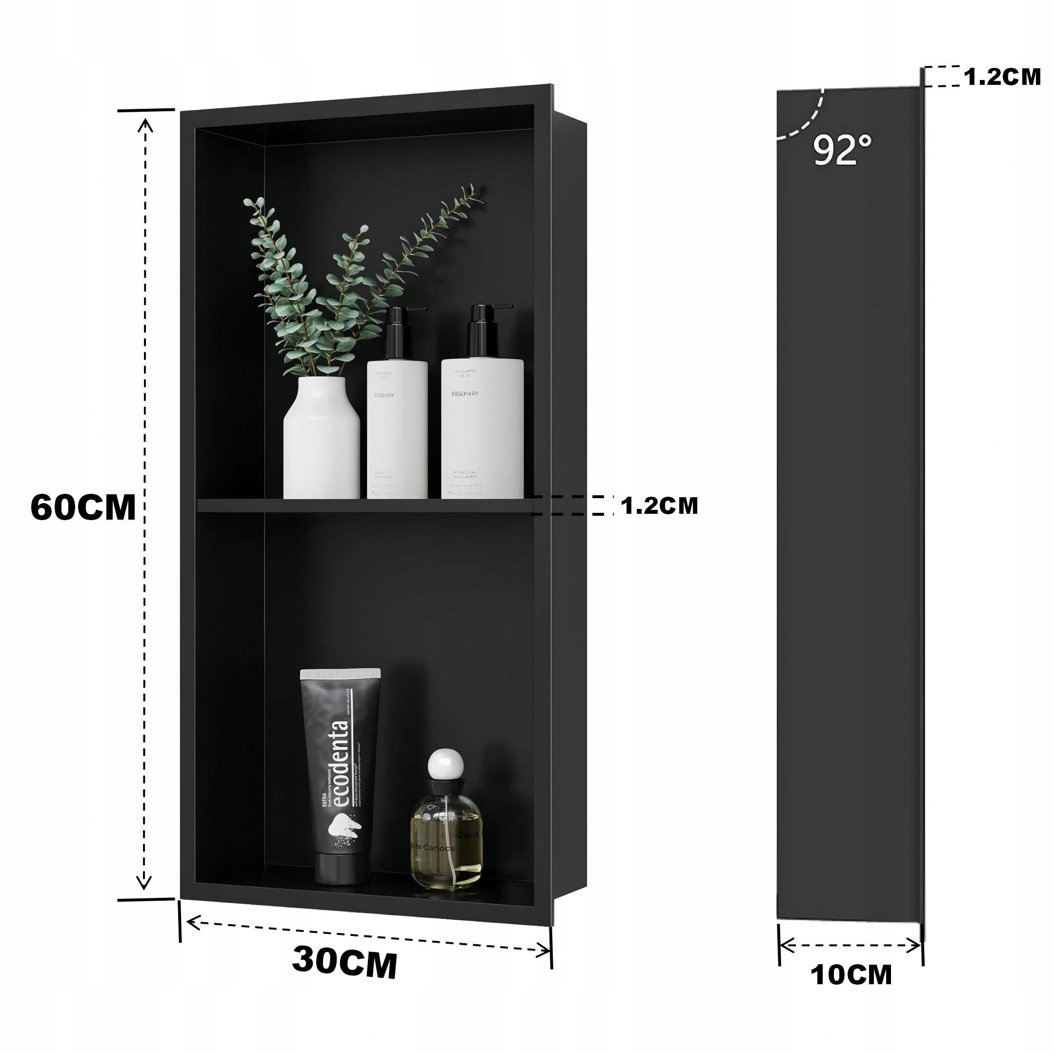 60x30x10CM BATHROOM SHOWER SHELF BLACK STAINLESS STEEL Packaging status original