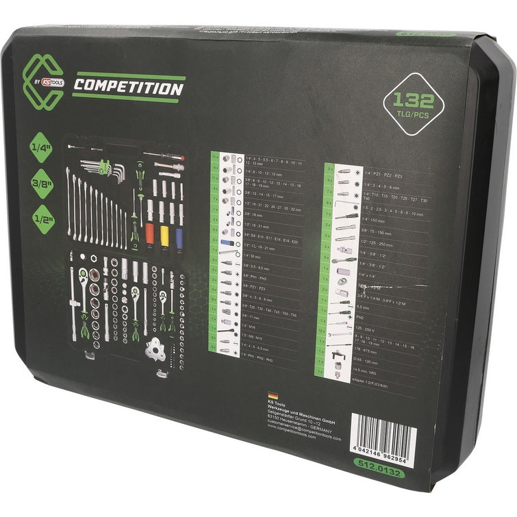 Raktų ir galvučių rinkinys KS Tools Competition, 1/4", 3/8", 1/2", 132 vnt.