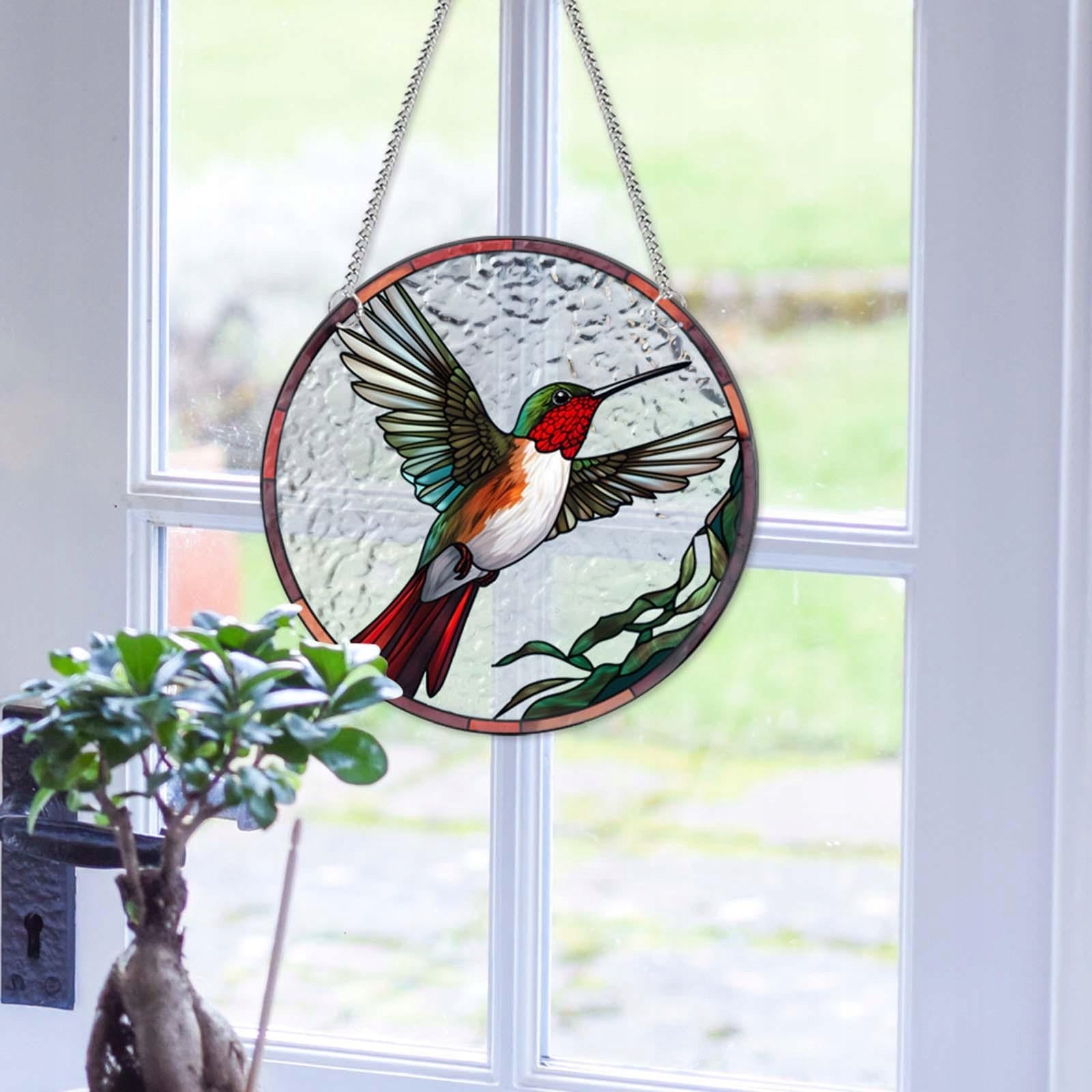 Stained Glass Window Hanging Decor Bird Hanging Ornament for Door Style A