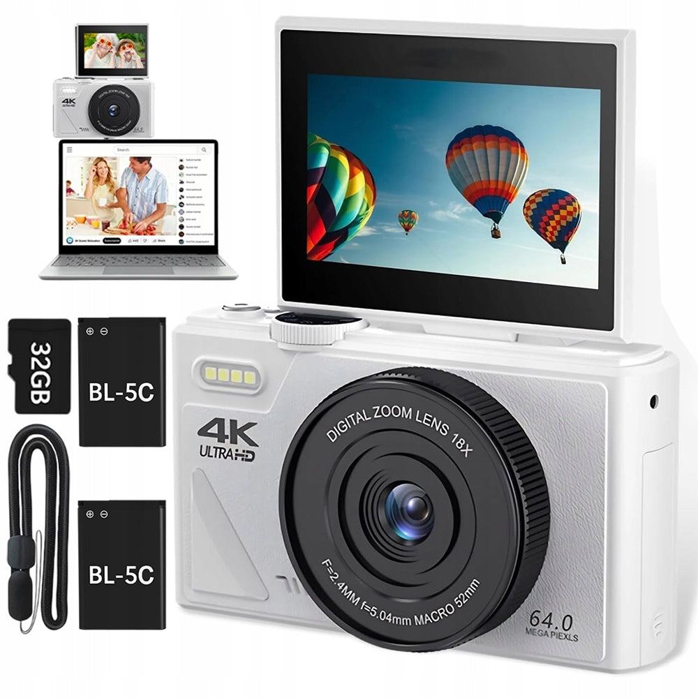 64MP 4K DIGITAL CAMERA WITH ZOOM 18X IPS SCREEN 3 + 32GB CARD