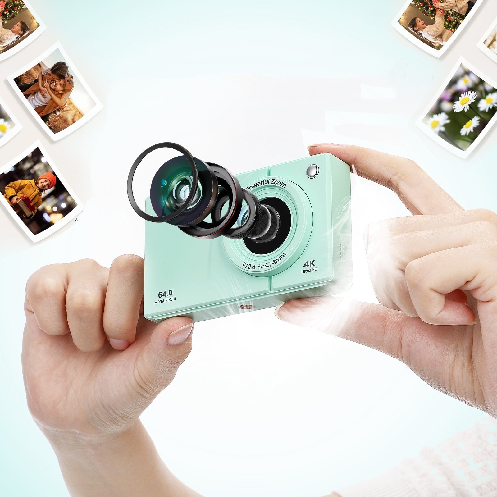 64MP 4K digital camera with autofocus, 18x zoom, 2.8" IPS screen + card Resolution 48 Mpx
