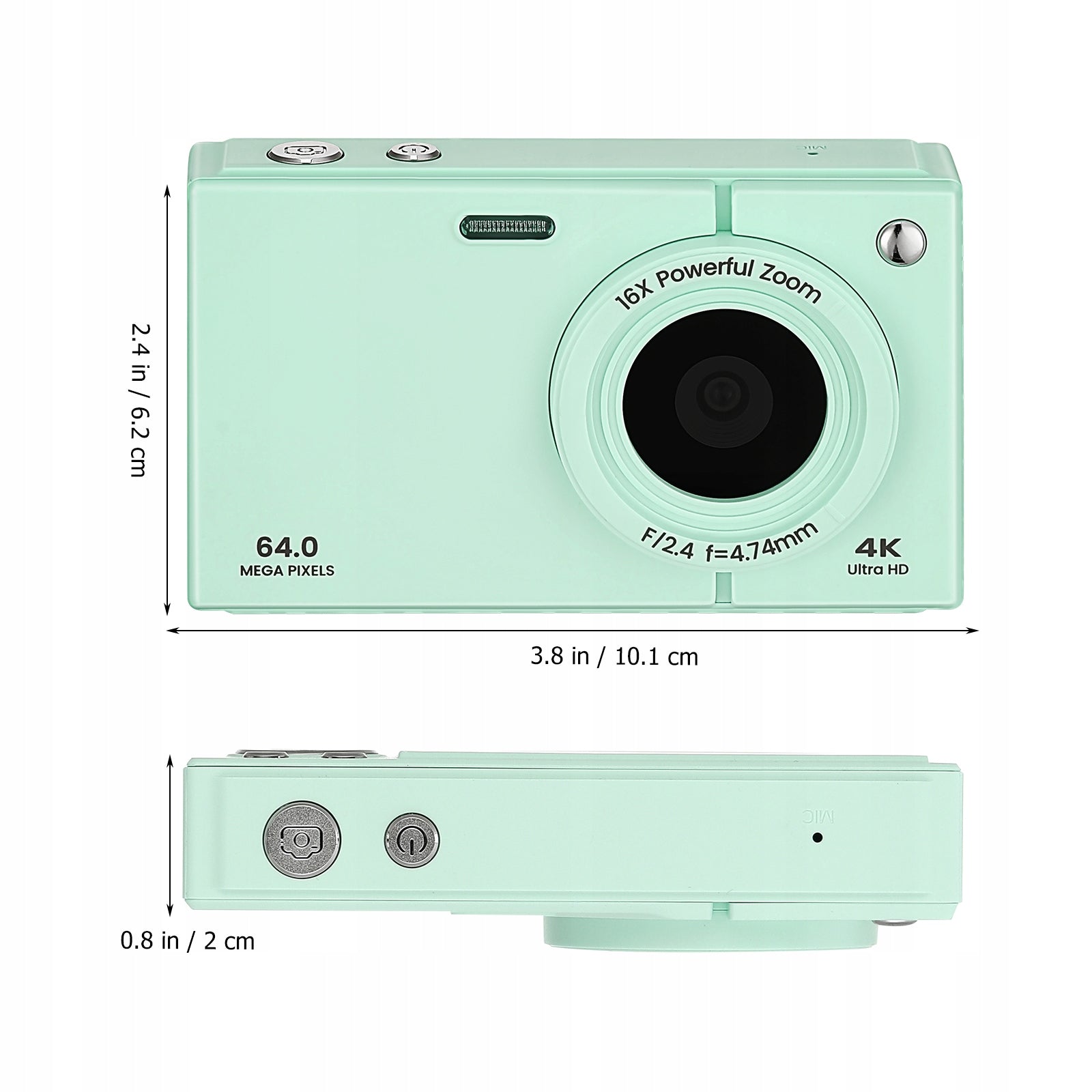 64MP 4K digital camera with autofocus, 18x zoom, 2.8" IPS screen + card