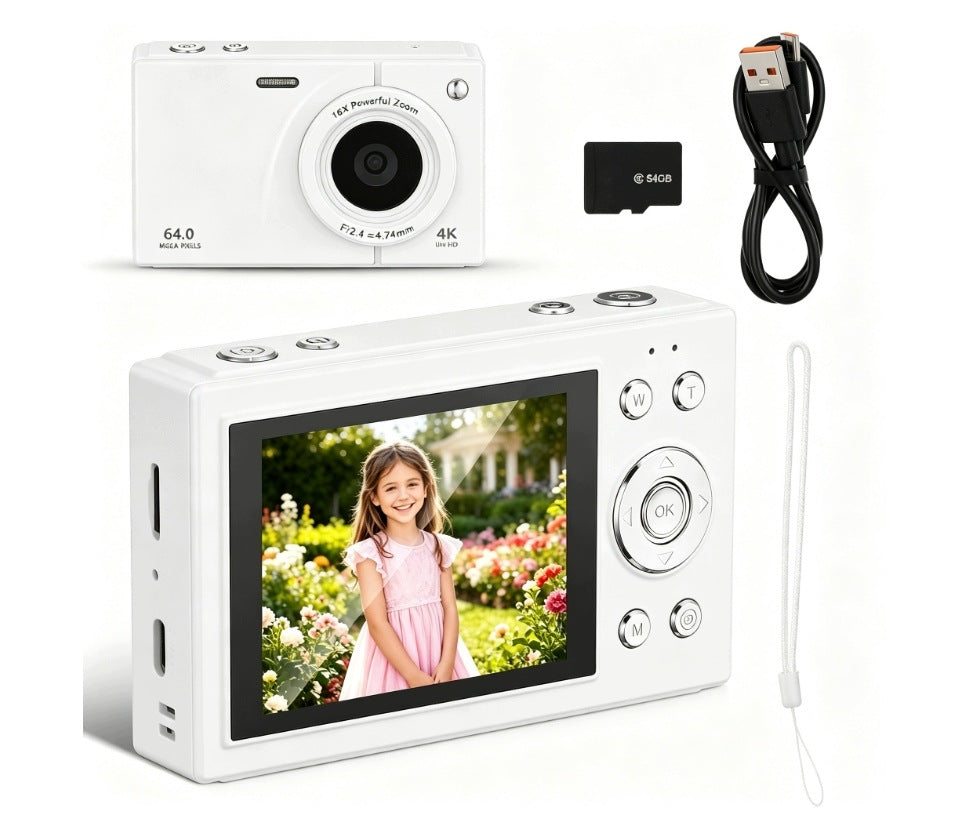 64MP 4K digital camera with autofocus zoom 18x IPS 2.8 screen + 64GB card