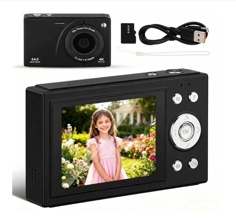 64MP 4K digital camera with autofocus zoom 18x IPS 2.8 screen + 64GB card