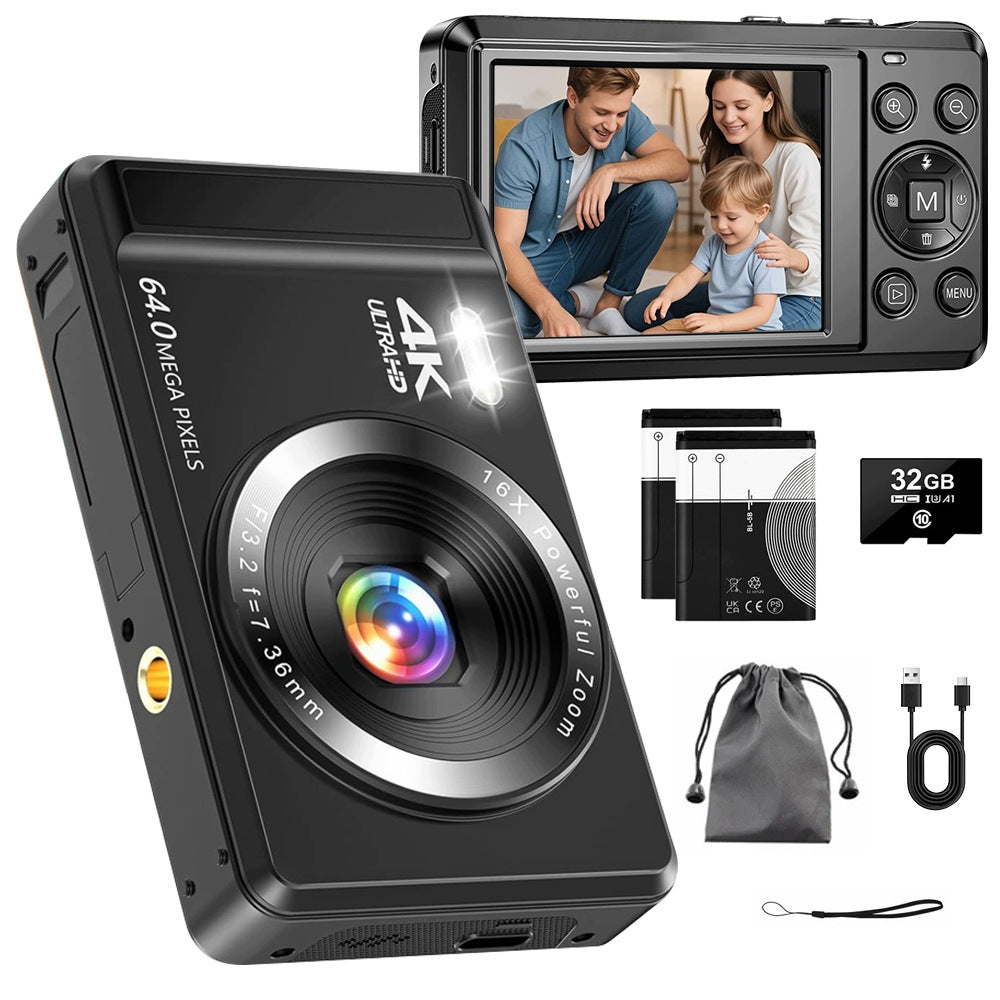 64MP Digital Camera 4K Videos 16x ZOOM AntiShake 32GB SCREEN 2.8"