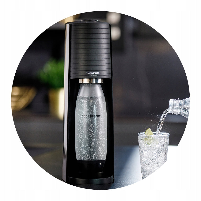 Gazuotuvas Sodastream Terra juodas, 3 buteliai, CO2 balionėlis