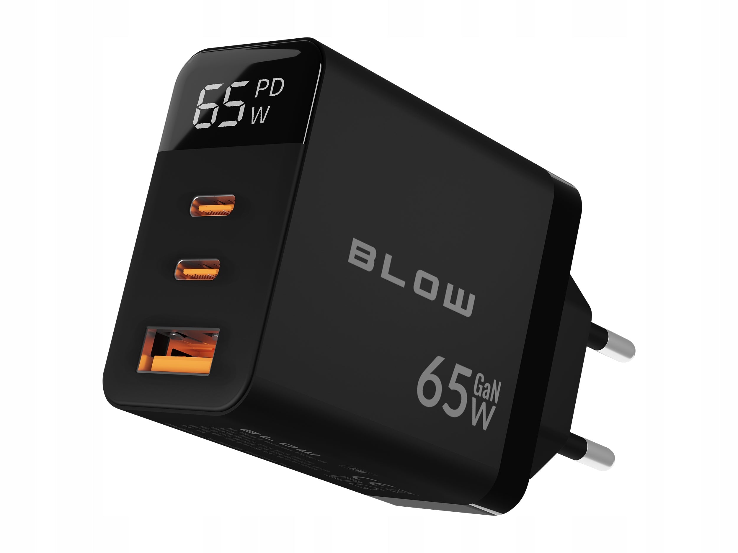 65W AC CHARGER GaN USB-A + USB-Cx2 WATT METER CUBE BLACK FAST Manufacturer code 76-030#