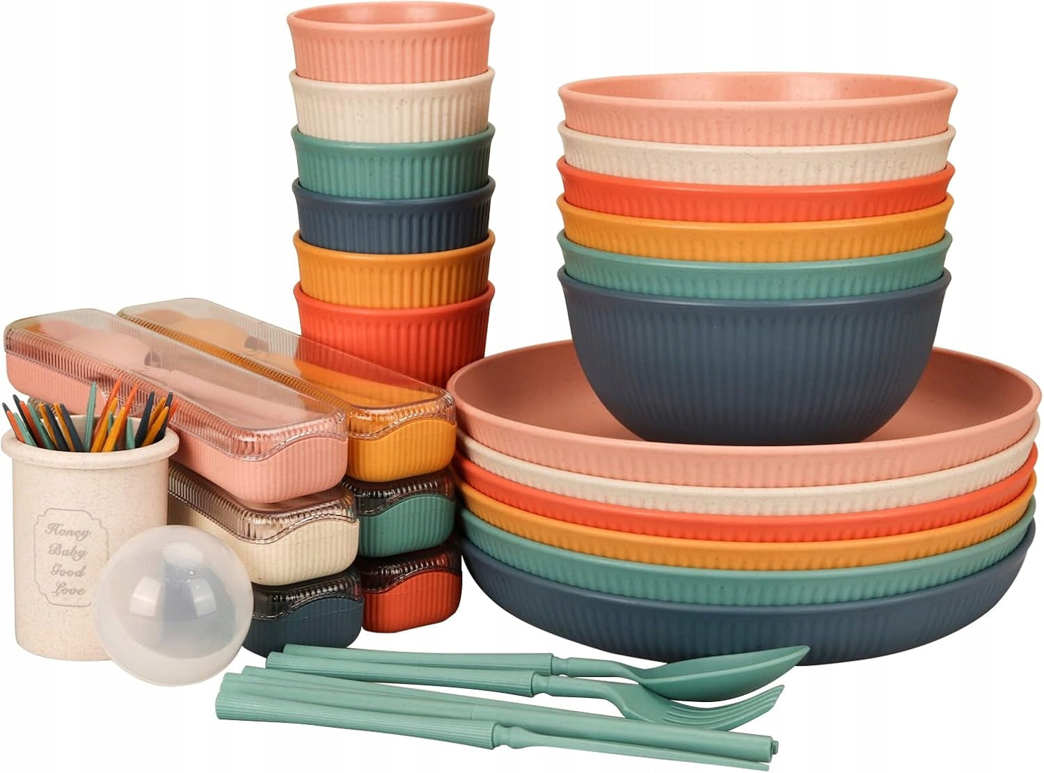66 PCS PICNIC SET CAMPING DISHES TRAVEL CUTLERY 6 PEOPLE Packaging status original