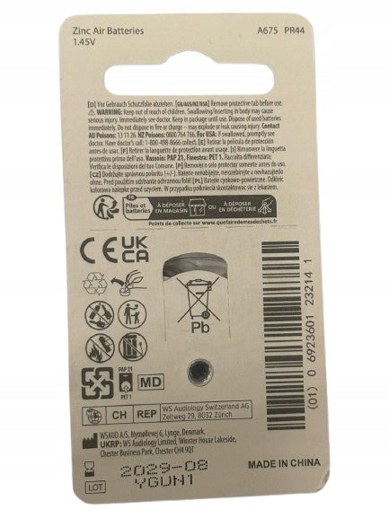 675 batteries for hearing aids AerFon blister 6x10 pcs 1,45V 2029-08 Medical device no
