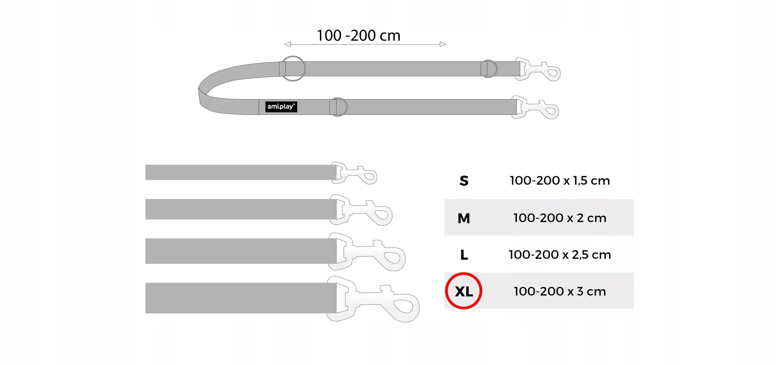 6IN1 AMIPLAY COTTON XL BLACK LEASH FOR DOG Maximum leash length 2 m