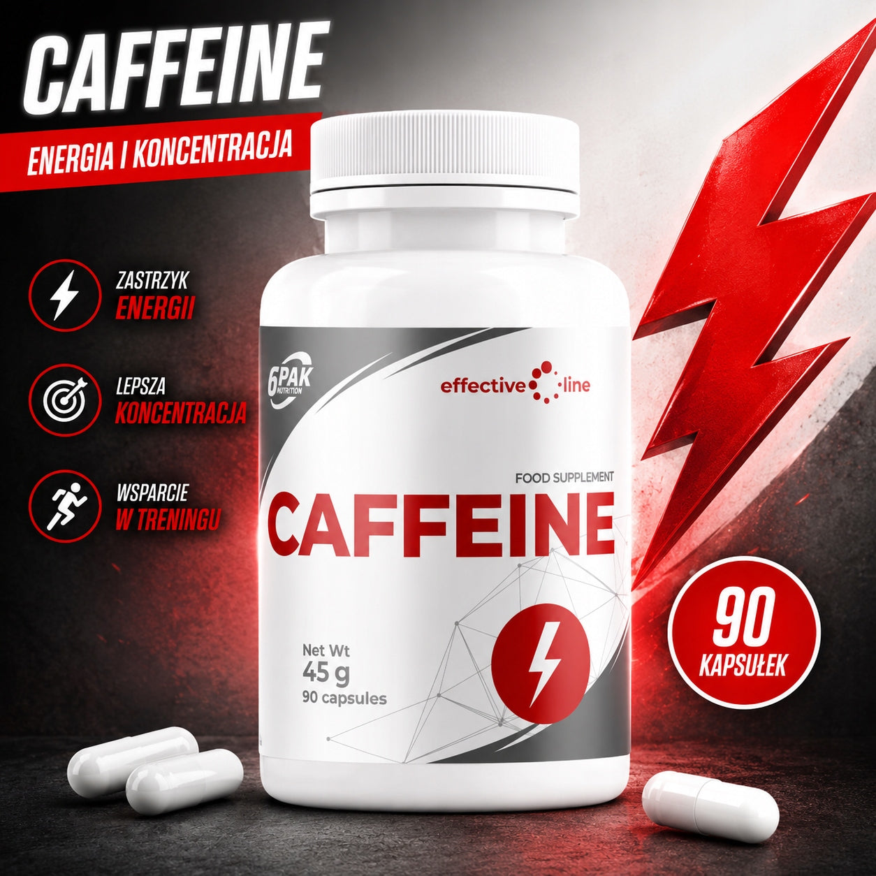 6PACK CAFFEINE 200mg STIMULATION ENERGY GRAPEFRUIT EXTRACT 90k 07.26 Packaging status original