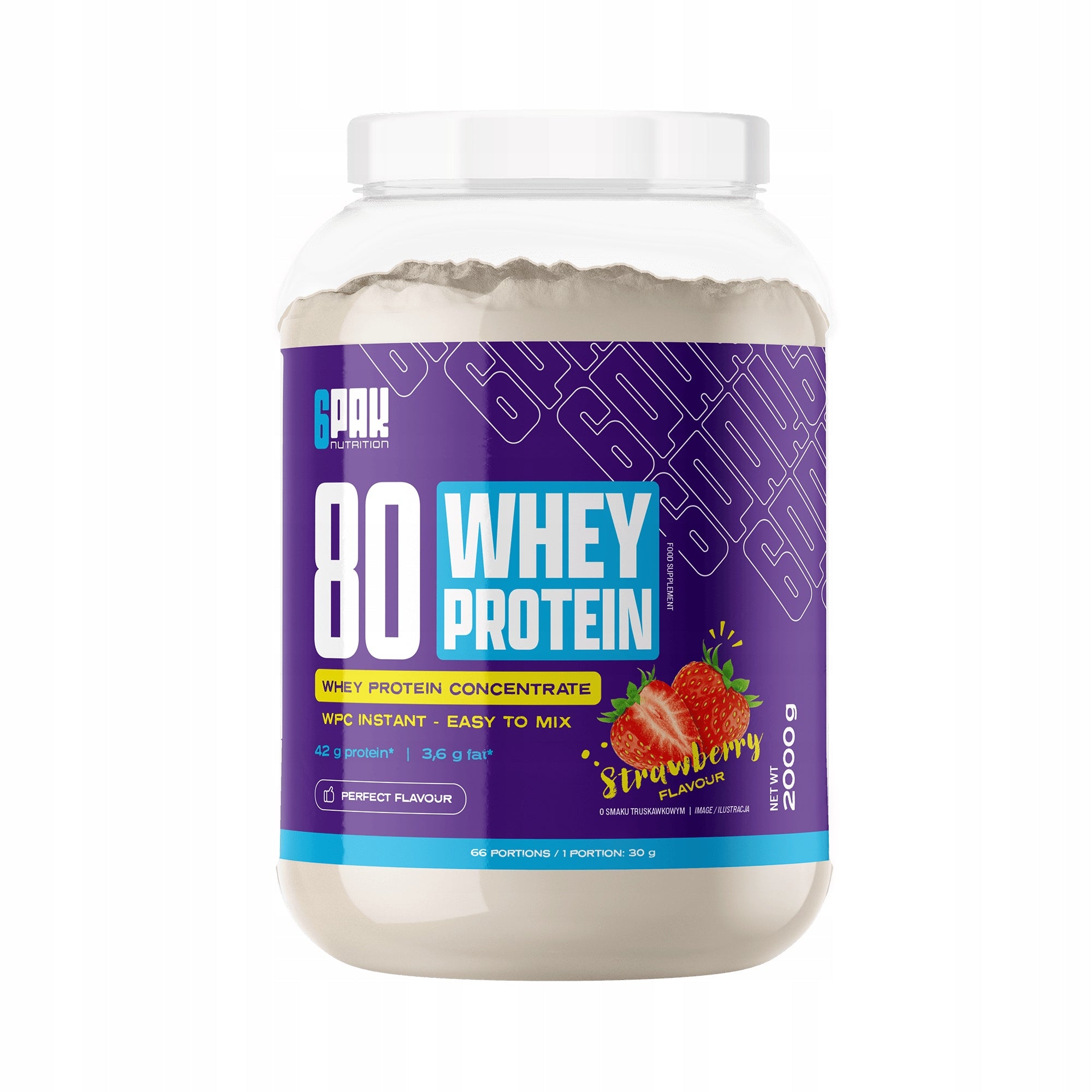 6PAK 80 Whey Protein 2000g Protein WPC Strawberry Flavour Protein Conditioner