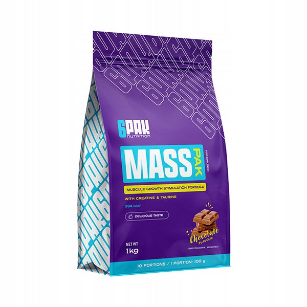 6PAK Mass Pak 1000g Gainer Carbohydrate Protein Creatine Chocolate Flavour