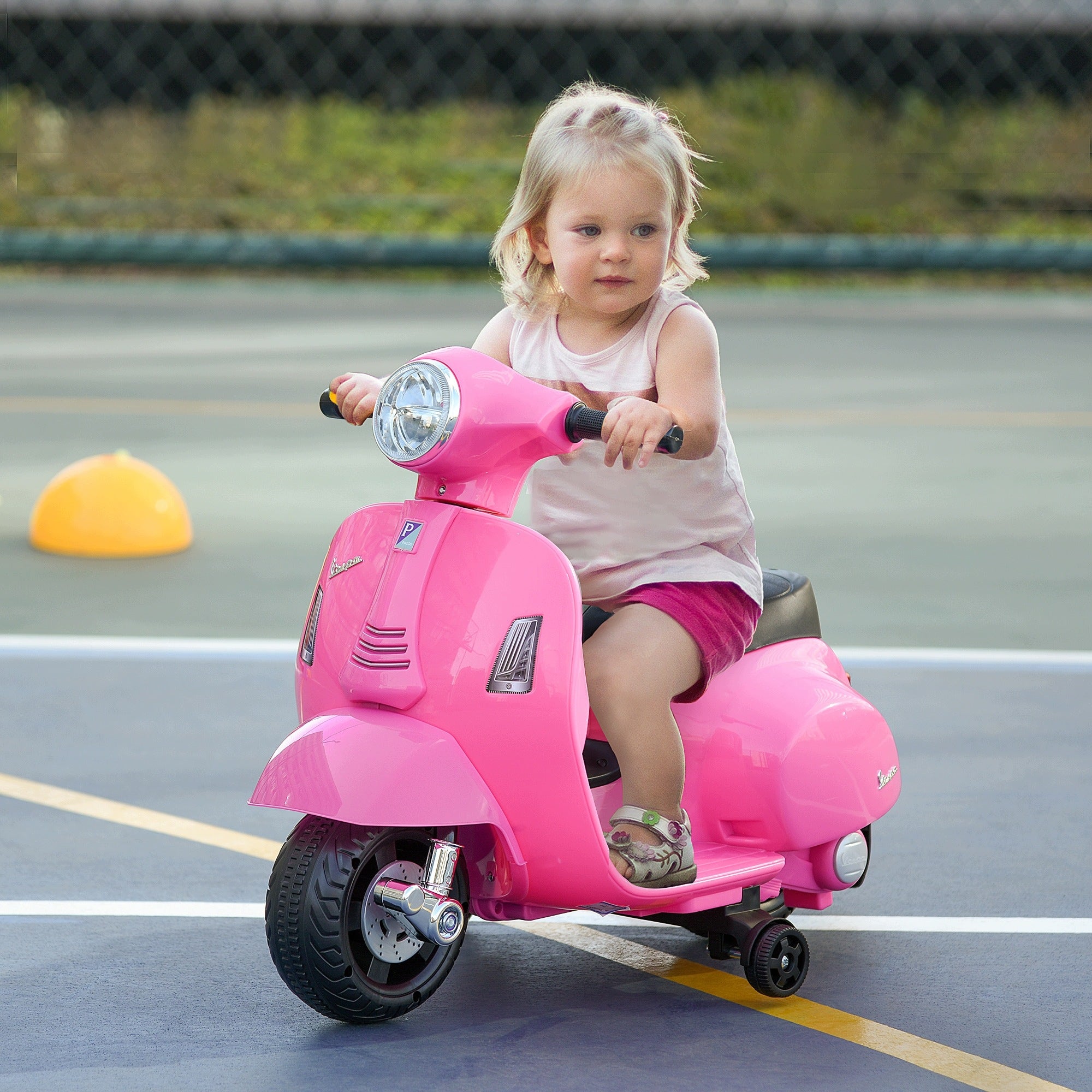 6V Electric Ride-On Motorcycle for Kids with Training Wheels and Headlight, Pink Packaging status original