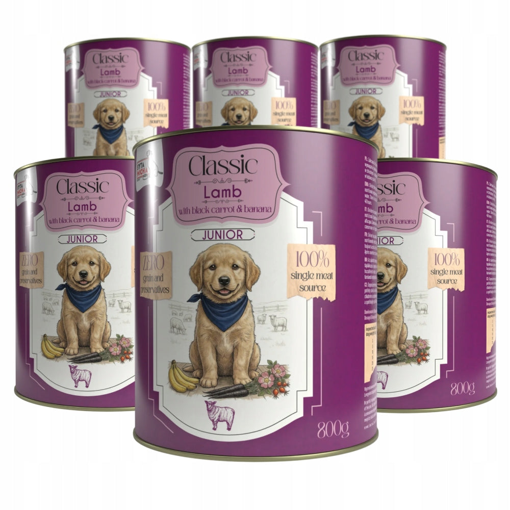 6X CLASSIC JUNIOR WET DOG FOOD - LAMB WITH BLACK CARROTS, 800G