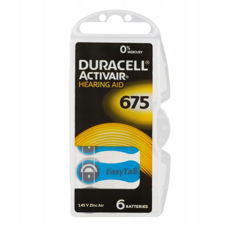 6pcs Hearing Aid Batteries Duracell 675 Activair PR44 ZA675 DA675 Medical device no