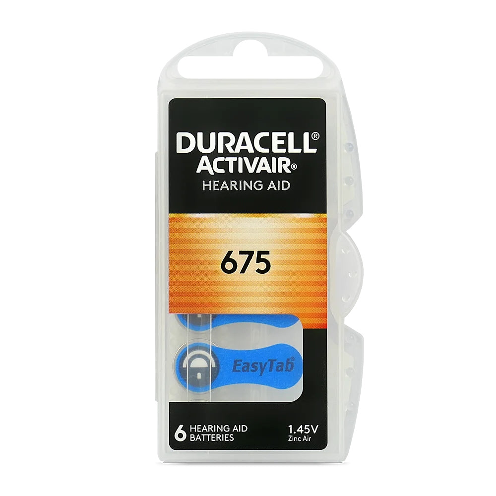 6pcs Hearing Aid Batteries Duracell 675 Activair PR44 ZA675 DA675