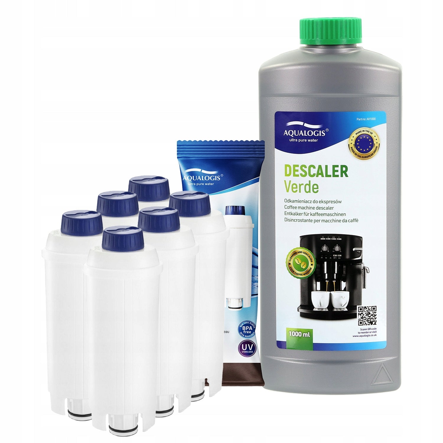 6x Filter for Delonghi AL-S002 + Descaler Verde 1L