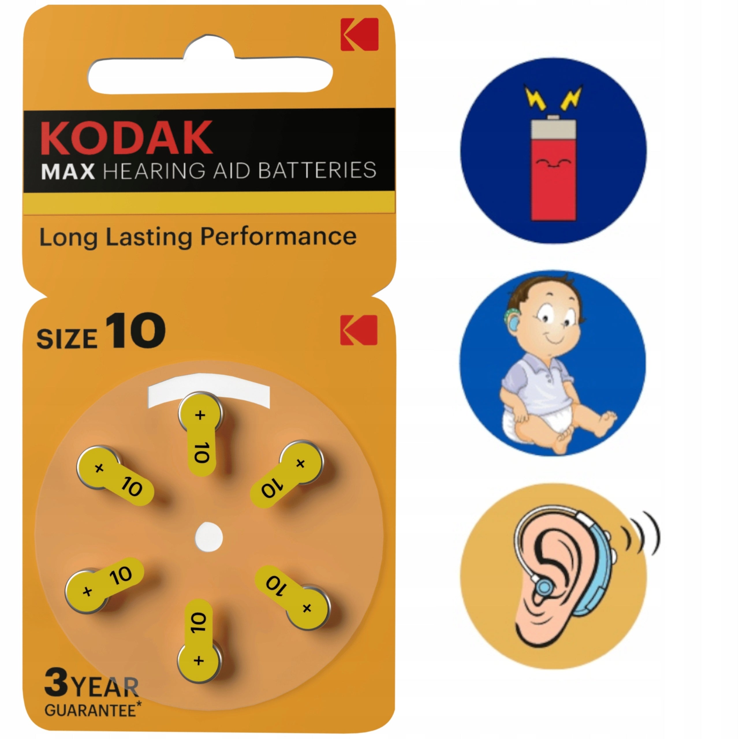 6x HEARING AID BATTERIES KODAK 10 PR70 FOR HEARING AIDS - 6 PIECES Brand Kodak