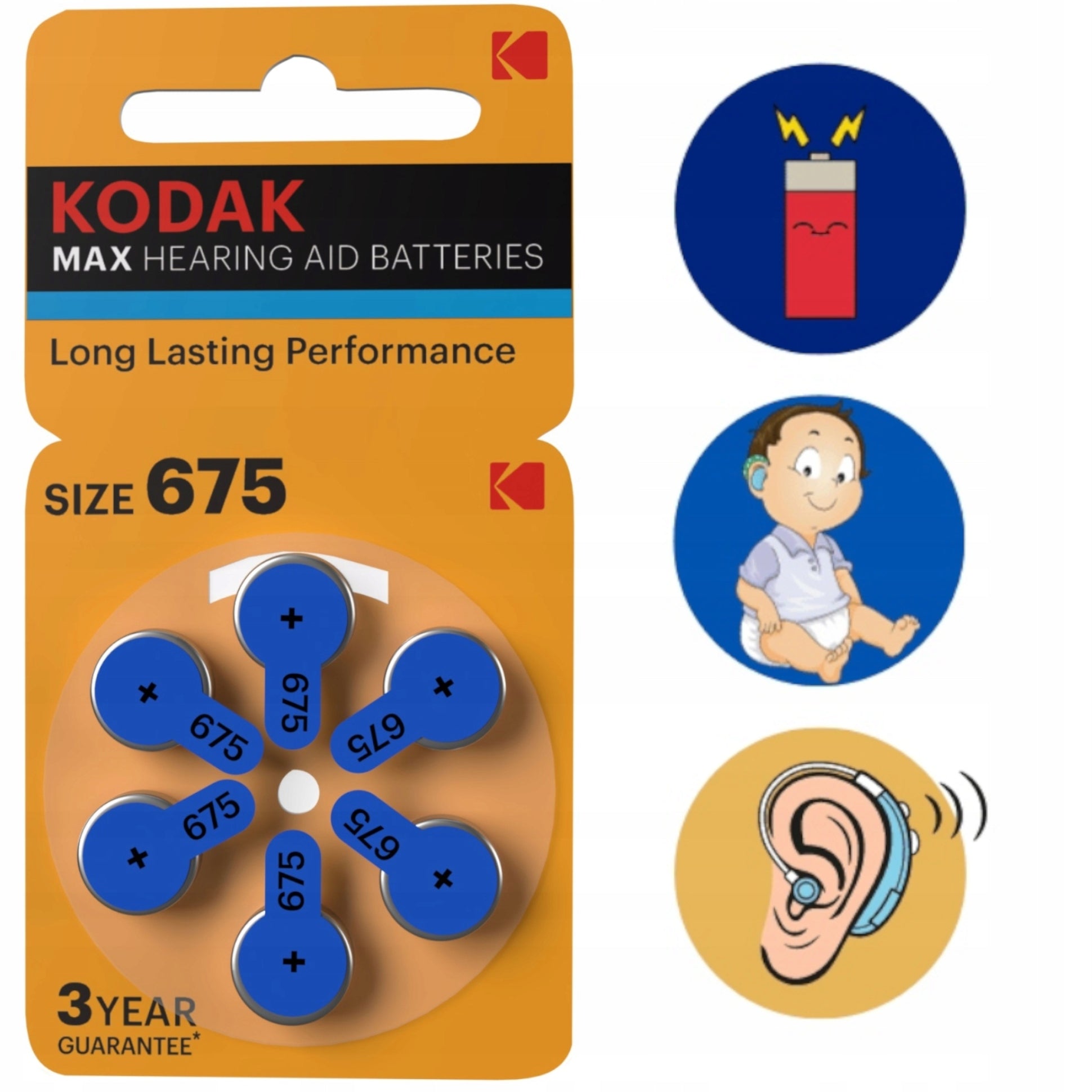 6x HEARING AID BATTERIES KODAK 675 PR44 FOR HEARING AIDS - 6 PCS EAN (GTIN) 5905204507070
