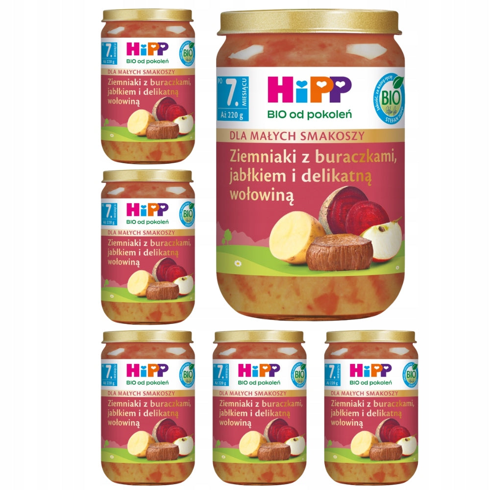 6x HiPP BIO Potatoes with beets, apple and beef 220g after 7 months