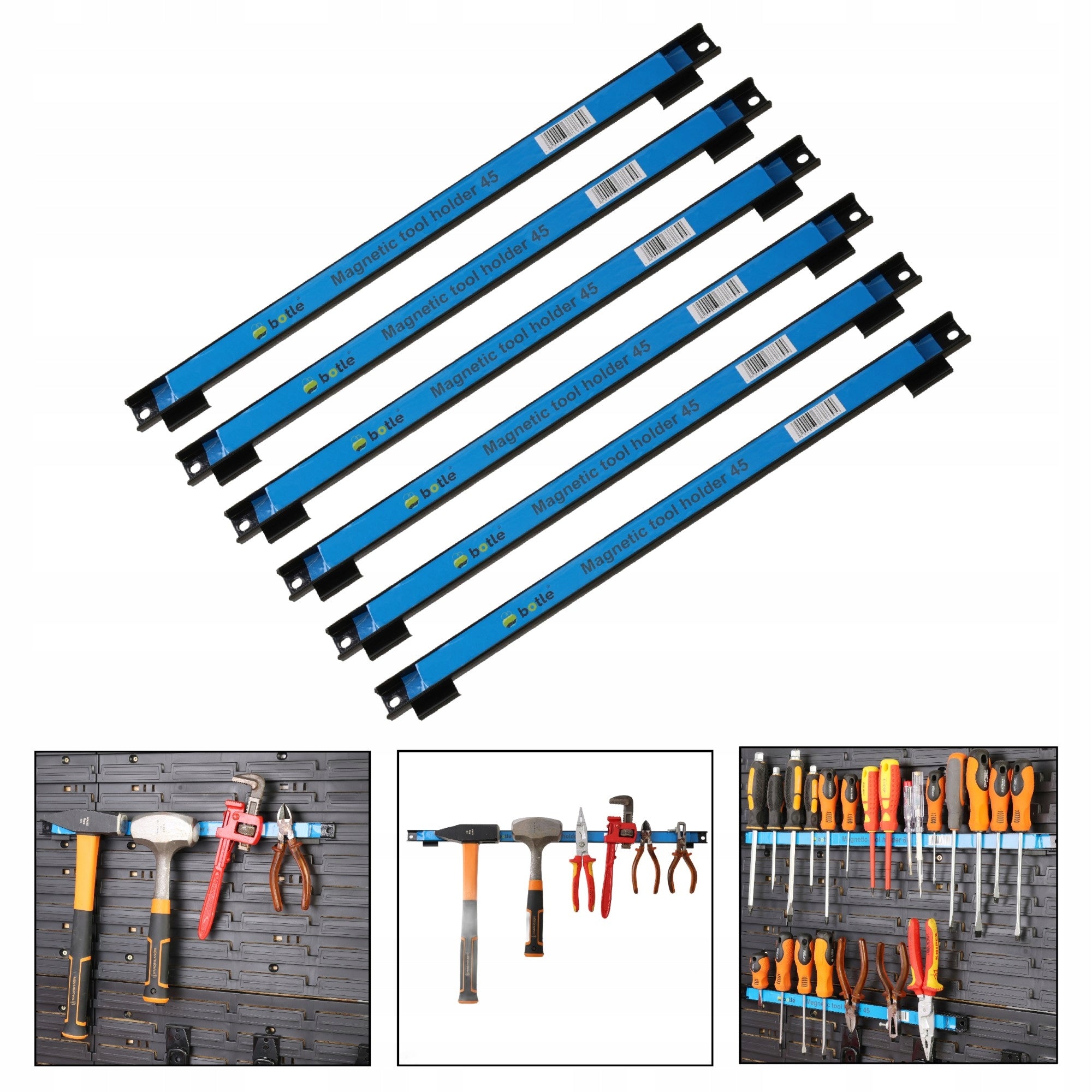 6x Magnetic strip for tools for workshop board botle 45cm handle
