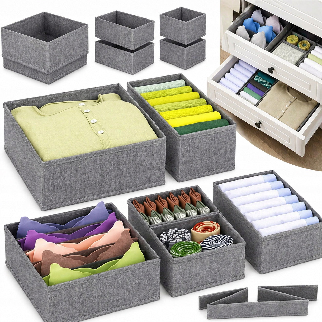 6x ORGANIZER 6X FOR CLOSET CLOTHES DRAWERS UNDERWEAR SOCKS CONTAINER